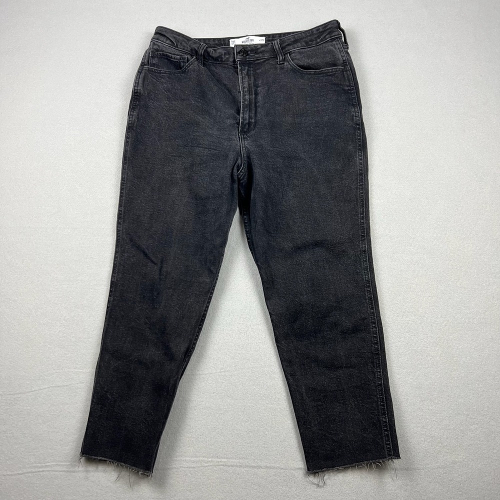 Hollister Women 14S Black Curvy Ultra High-Rise Mom Jean Raw Hem Vintage Stretch